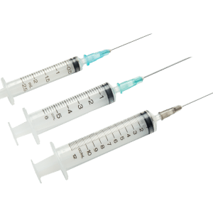 Syringe with needle 3-part syringe with pre-connected hypodermic needle