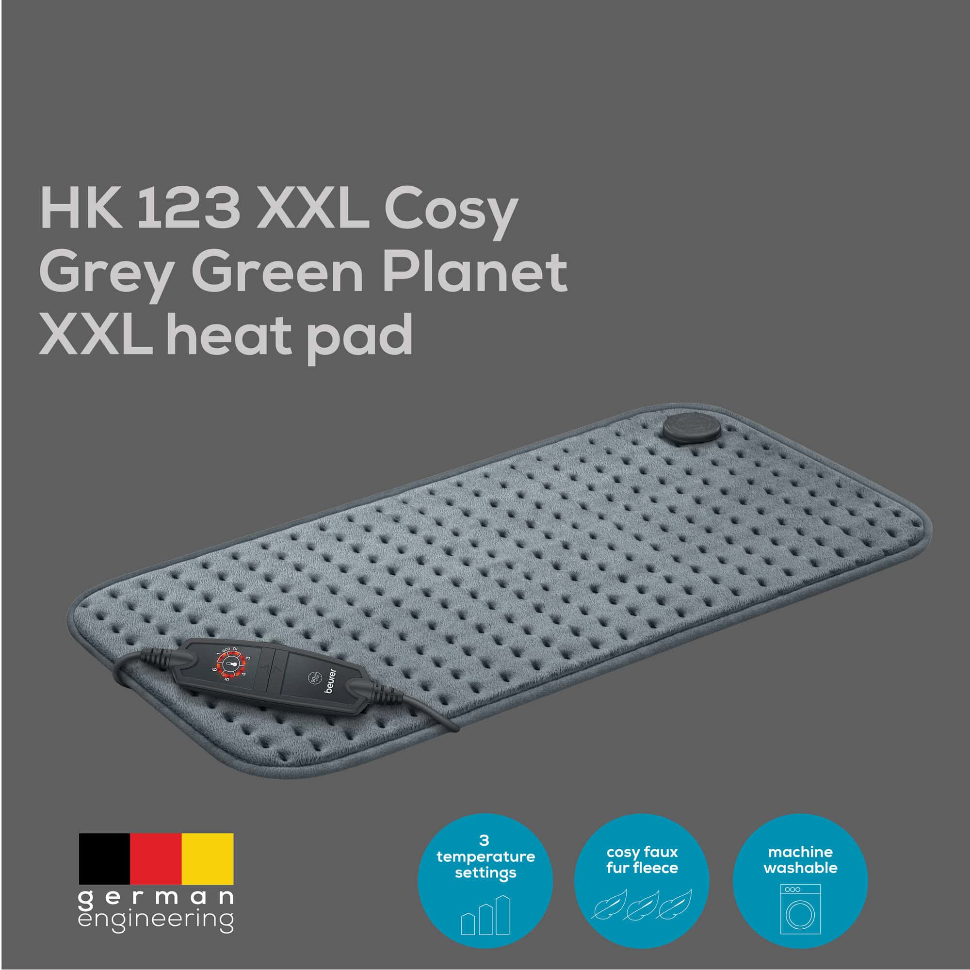 BEURER HK 123 XXL Cosy Grey Green Planet XXL Heat Pad